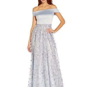 Adrianna Papell Strapless Silver Gown